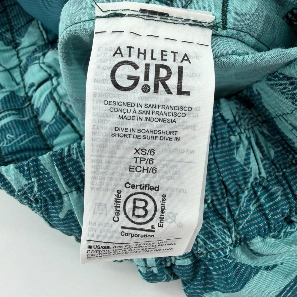 Athleta Girl Dive In Boardshort Floral Print Swim Shorts Teal XS/6 NWT UPF